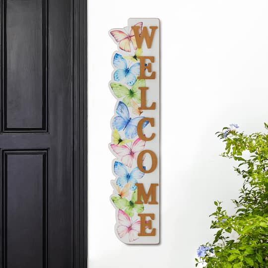 Glitzhome® 42" Wood Butterfly WELCOME Porch Sign